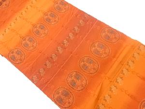 リサイクル　変わり格子に向かい鳳凰模様織出し全通袋帯